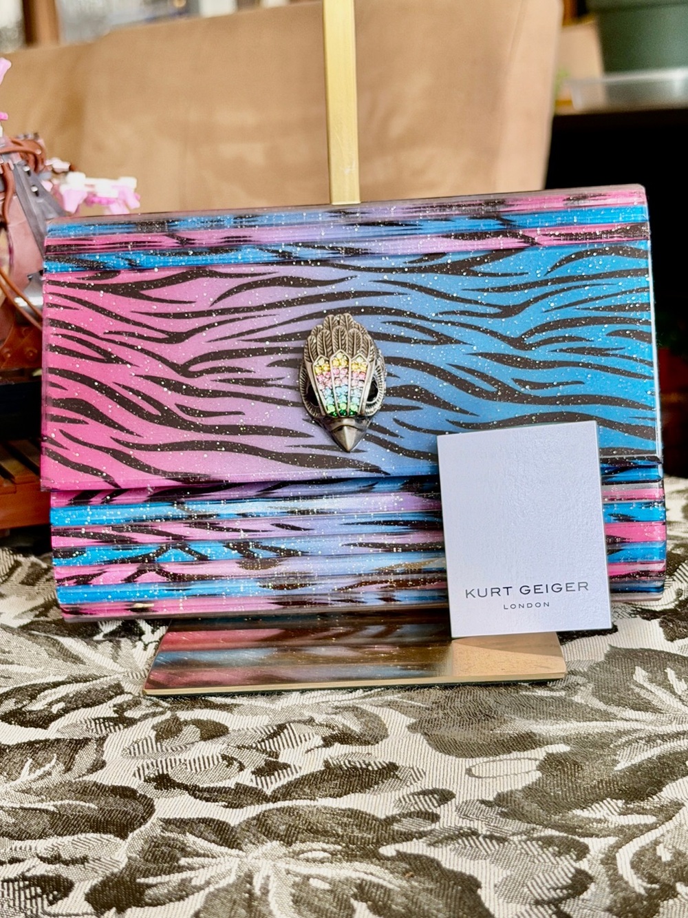 Kurt Geiger London Party Ombre Tiger Print Eagle Head Clutch NWT